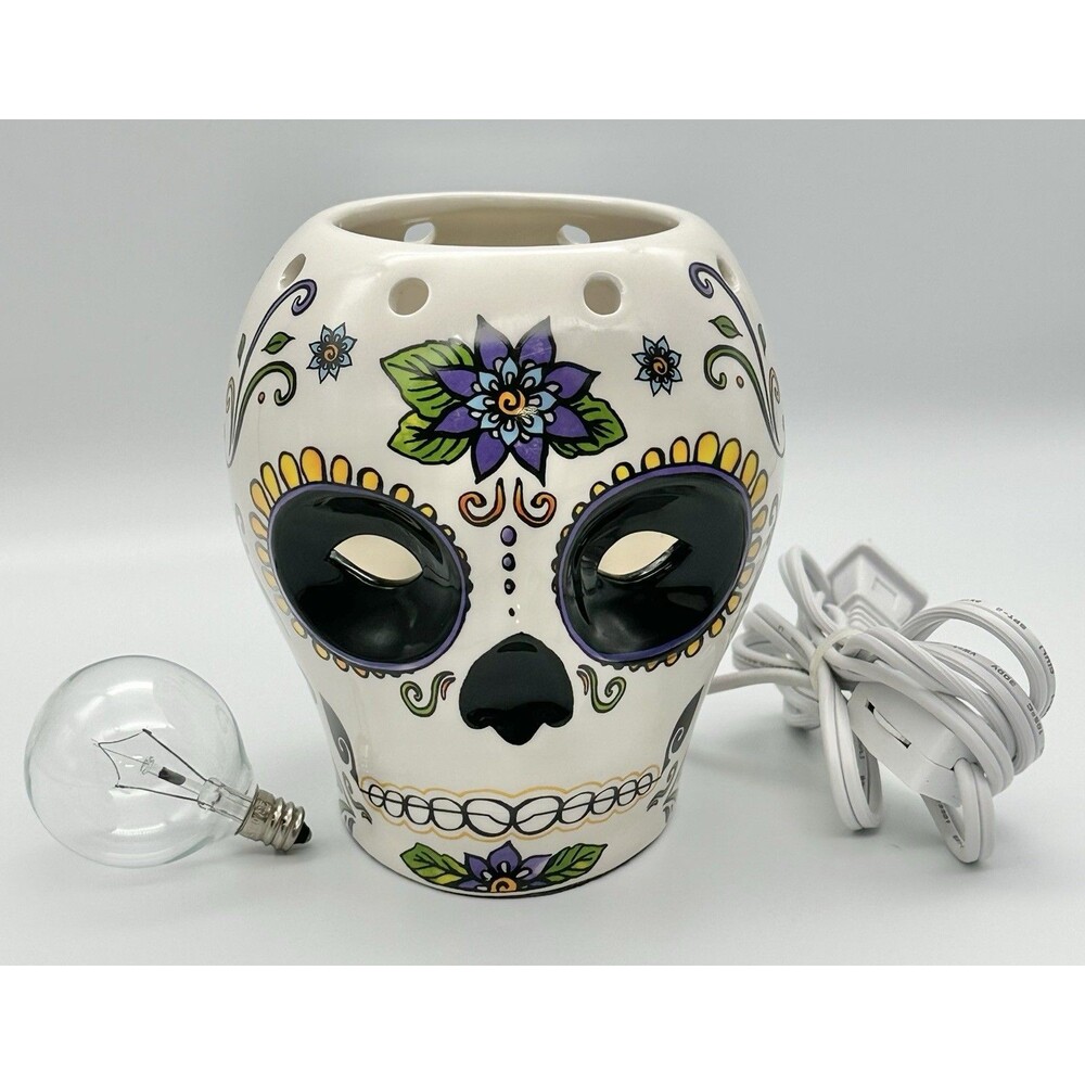 Rimports Day of the Dead Sugar Skull Ceramic Wax Warmer Lamp - Wax Dish MIssing